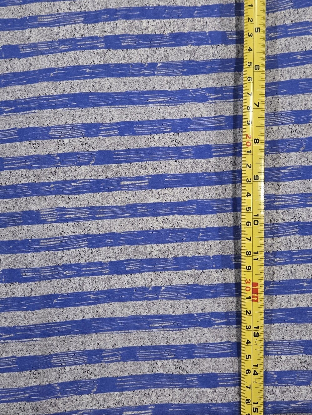 Knit Fabric: Blue And Silver Textured Stripe Cotton Lycra Fabric 60cmxWOF
